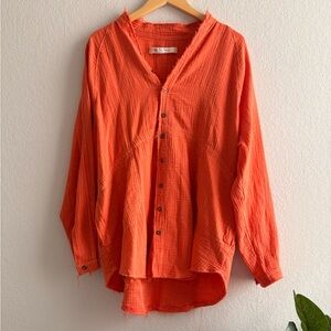 Free People We The Free Summer Daydream Button Down Top Small Orange